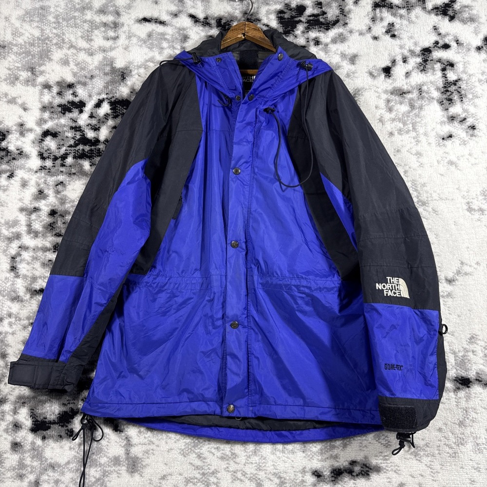 North Face Jacket Mens Size Large Blue Full Zip Snap Gore-tex Hooded Outdoors